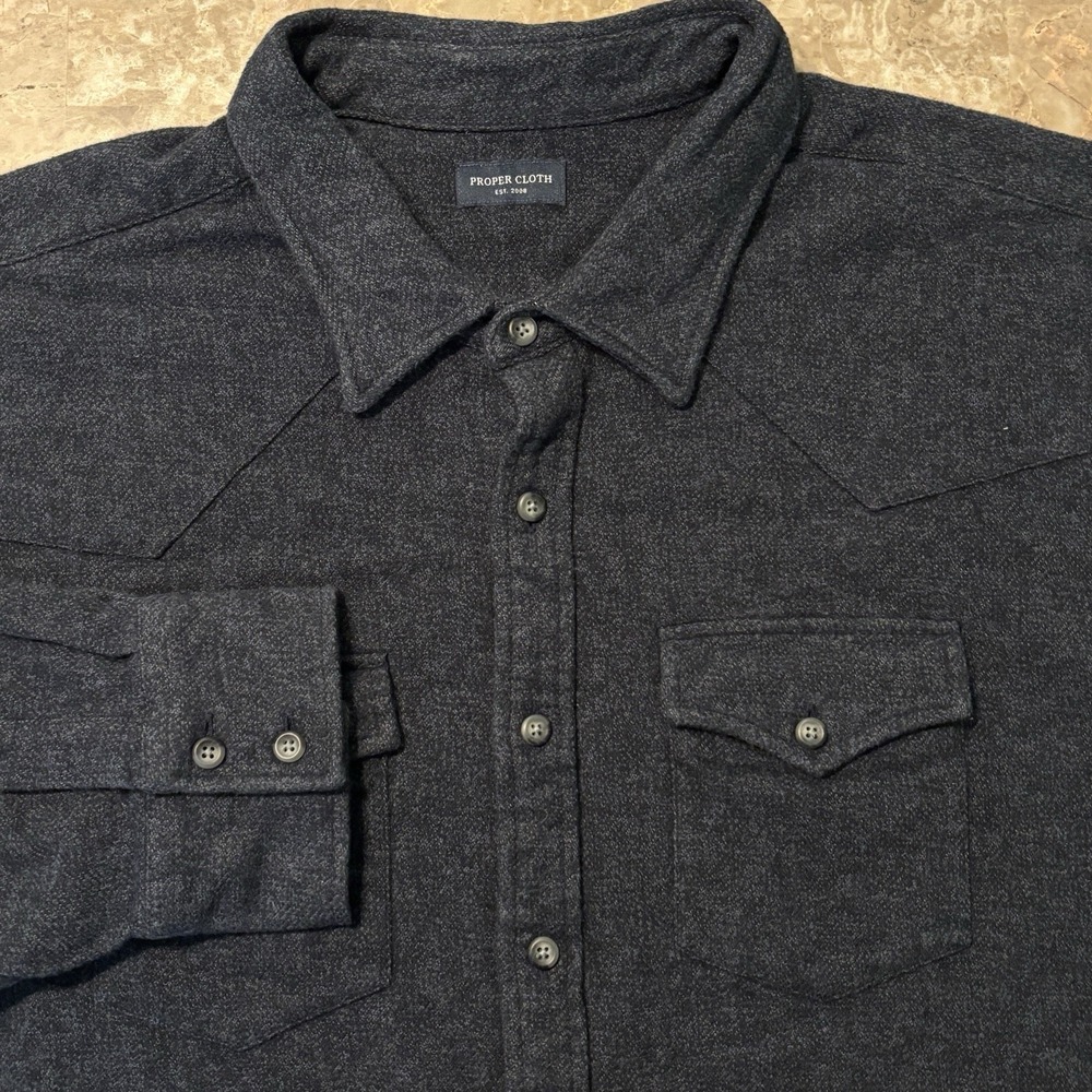 Proper Cloth Shirt Mens 19.5 37.5 Blue Japanese Low Twist Twill Long Sleeve